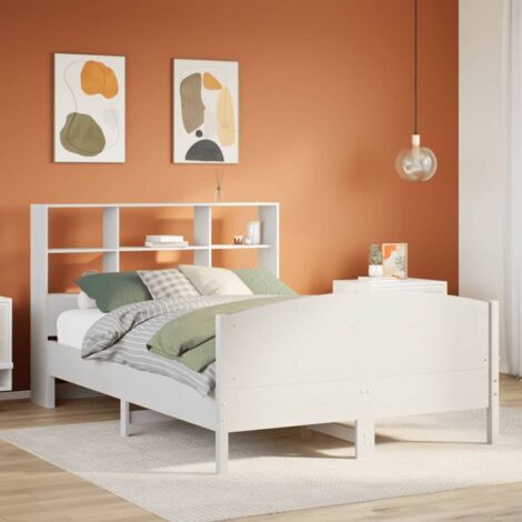 Cama con estantería sin colchón madera maciza blanca 140x190 cm vidaXL