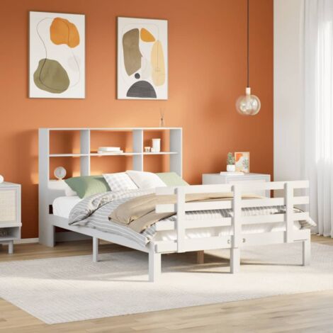 Cama con estantería sin colchón madera maciza blanca 140x200 cm vidaXL