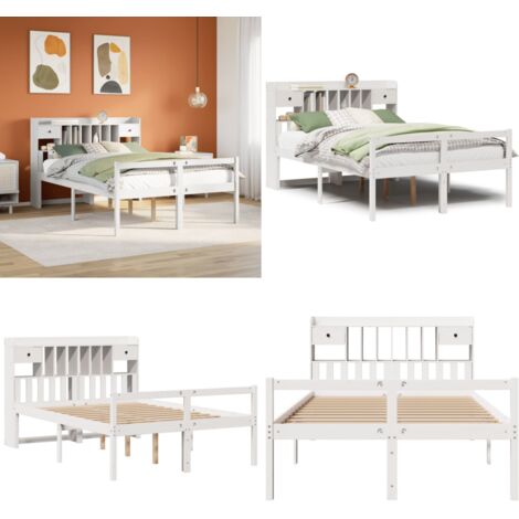 Cama con estantería sin colchón madera maciza blanca 150x200 cm - Cama sin colchón - Cama de madera