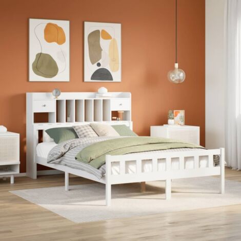 Cama con estantería sin colchón madera maciza blanca 160x200 cm vidaXL