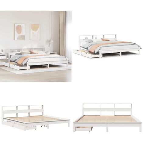 Cama con estantería sin colchón madera maciza blanca 180x200 cm - Cama sin colchón - Cama de madera