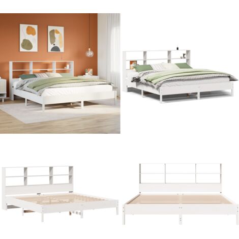 Cama con estantería sin colchón madera maciza blanca 180x200 cm - Cama sin colchón - Cama de madera