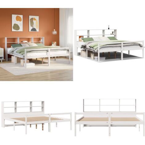 Cama con estantería sin colchón madera maciza blanca 180x200 cm - Cama sin colchón - Cama de madera