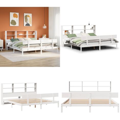 Cama con estantería sin colchón madera maciza blanca 180x200 cm - Cama sin colchón - Cama de madera