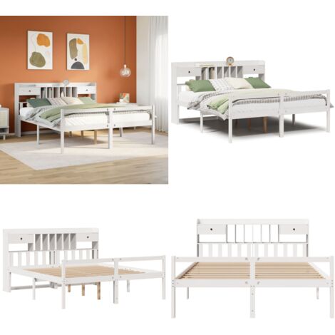 Cama con estantería sin colchón madera maciza blanca 180x200 cm - Cama sin colchón - Cama de madera