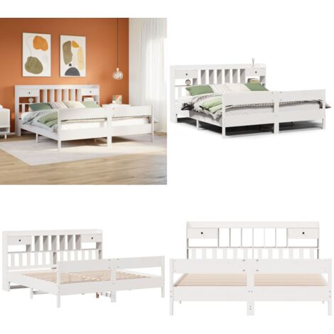 Cama con estantería sin colchón madera maciza blanca 180x200 cm - Cama sin colchón - Cama de madera