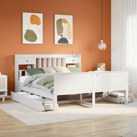 Cama con estantería sin colchón madera maciza blanca 180x200 cm vidaXL