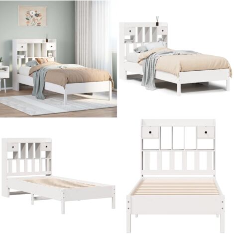 Cama con estantería sin colchón madera maciza blanca 75x190 cm - Cama sin colchón - Cama de madera