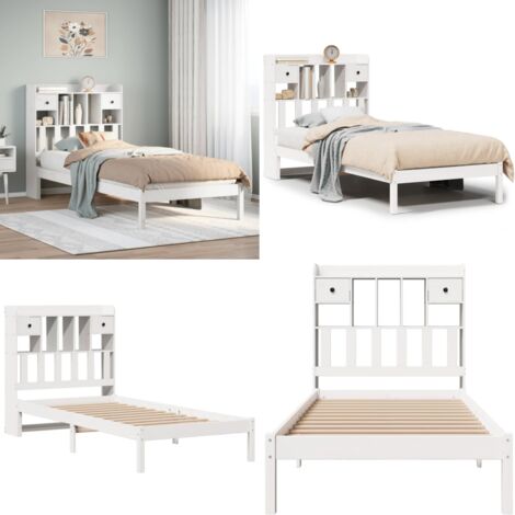 Cama con estantería sin colchón madera maciza blanco 90x200 cm - Cama de madera - Cama sin colchón