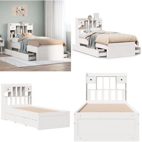 Cama con estantería sin colchón madera maciza blanco 90x200 cm - Cama sin colchón - Cama de madera