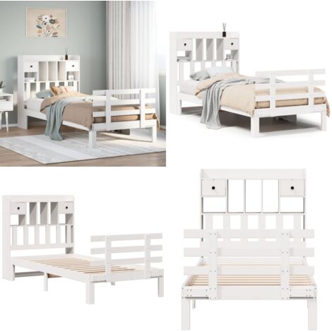 Cama con estantería sin colchón madera maciza blanco 90x200 cm - Cama sin colchón - Cama de madera