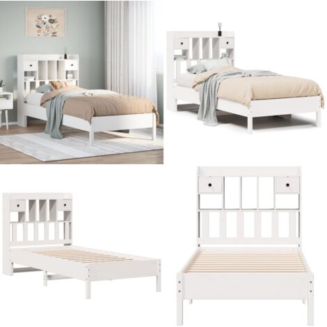 Cama con estantería sin colchón madera maciza blanco 90x200 cm - Cama sin colchón - Cama de madera
