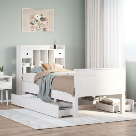 Cama con estantería sin colchón madera maciza blanco 90x200 cm vidaXL