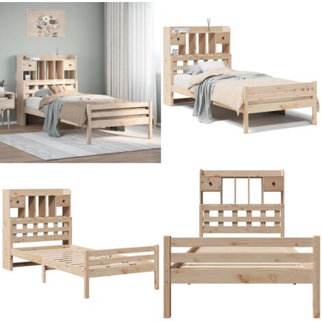 Cama con estantería sin colchón madera maciza de pino 100x200cm - Cama de madera - Cama sin colchón