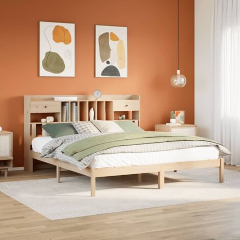 Cama con estantería sin colchón madera maciza de pino 180x200cm