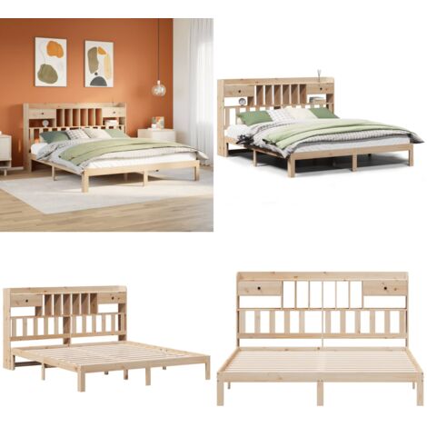 Cama con estantería sin colchón madera maciza de pino 180x200cm - Cama de madera - Cama sin colchón
