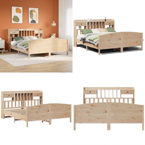 Cama con estantería sin colchón madera maciza de pino 180x200cm - Cama de madera - Cama sin colchón