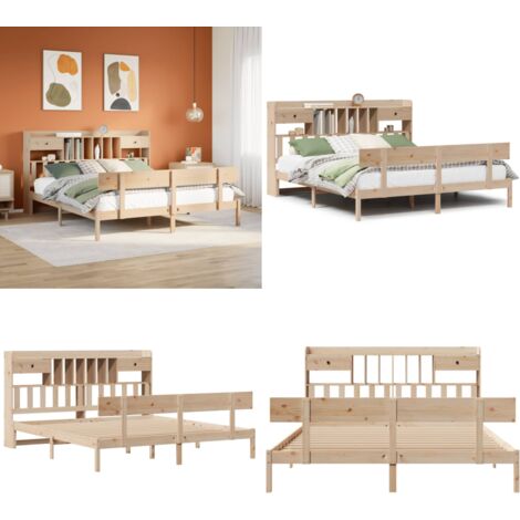 Cama con estantería sin colchón madera maciza de pino 180x200cm - Cama de madera - Cama sin colchón