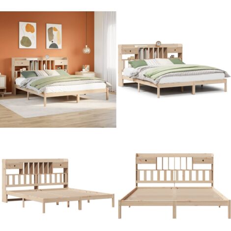 Cama con estantería sin colchón madera maciza de pino 180x200cm - Cama de madera - Cama sin colchón