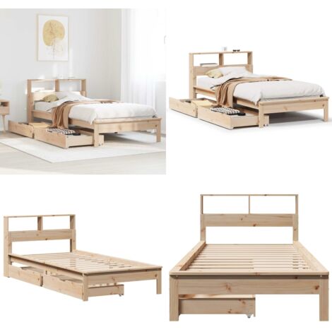 Cama con estantería sin colchón madera maciza de pino 90x190 cm - Cama de madera - Cama sin colchón