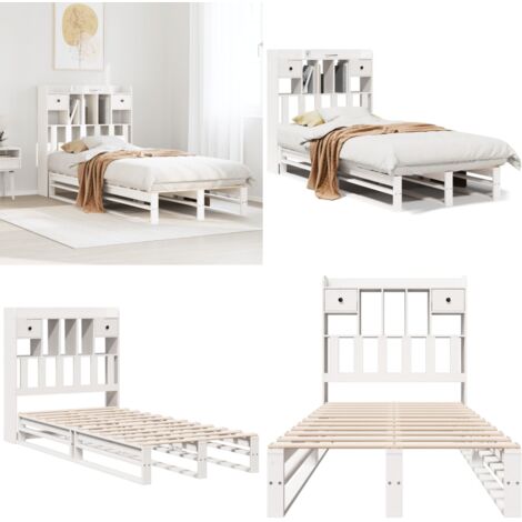 Cama con estantería sin colchón madera maciza de pino 90x190 cm - Cama de madera - Cama sin colchón