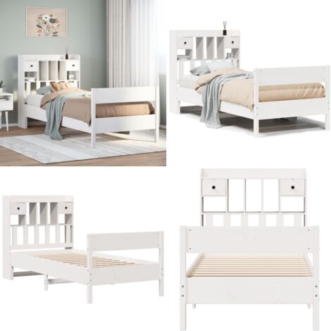Cama con estantería sin colchón madera maciza de pino 90x190 cm - Cama de madera - Cama sin colchón