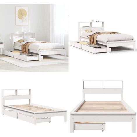 Cama con estantería sin colchón madera maciza de pino 90x190 cm - Cama sin colchón - Cama de madera