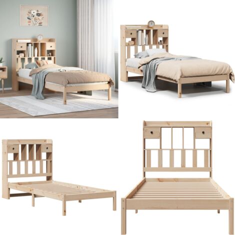 Cama con estantería sin colchón madera maciza de pino 90x200 cm - Cama de madera - Cama sin colchón