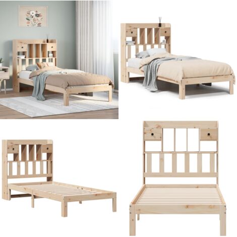 Cama con estantería sin colchón madera maciza de pino 90x200 cm - Cama de madera - Cama sin colchón