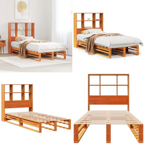 Cama con estantería sin colchón madera maciza marrón 100x200 cm - Cama de madera - Cama sin colchón
