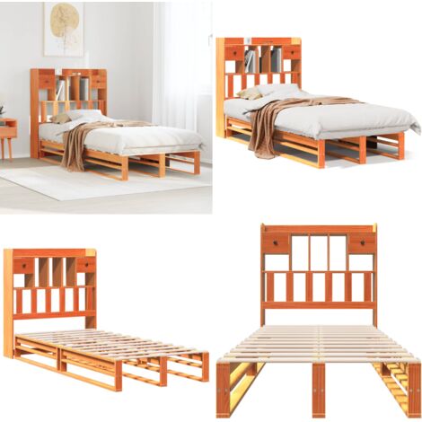 Cama con estantería sin colchón madera maciza marrón 100x200 cm - Cama sin colchón - Cama de madera
