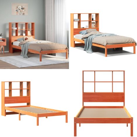Cama con estantería sin colchón madera maciza marrón 100x200 cm - Cama sin colchón - Cama de madera