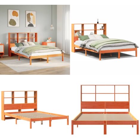 Cama con estantería sin colchón madera maciza marrón 120x190 cm - Cama de madera - Cama sin colchón