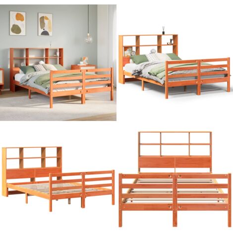 Cama con estantería sin colchón madera maciza marrón 120x190 cm - Cama sin colchón - Cama de madera
