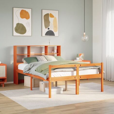 Cama con estantería sin colchón madera maciza marrón 120x190 cm vidaXL