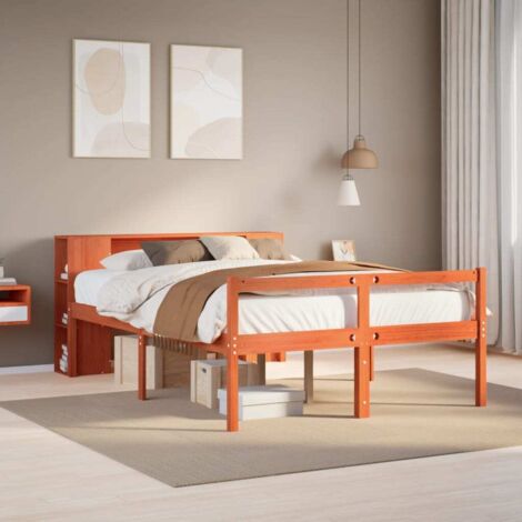 Cama con estantería sin colchón madera maciza marrón 140x200cm