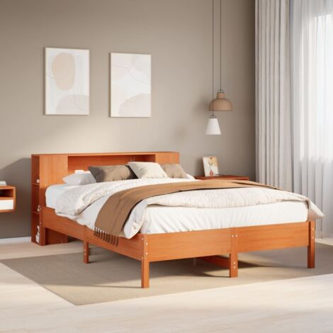 Cama con estantería sin colchón madera maciza marrón 150x200 cm vidaXL