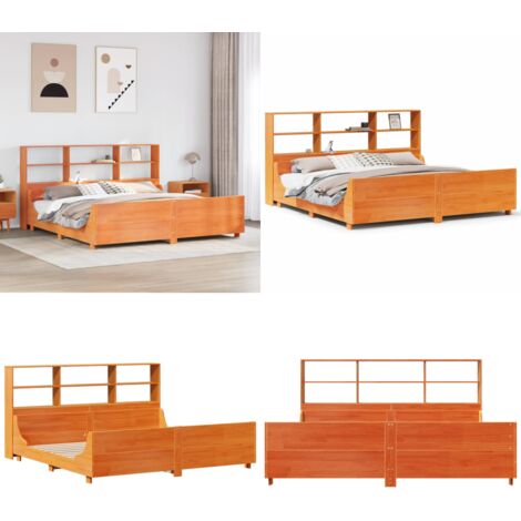 Cama con estantería sin colchón madera maciza marrón 180x200 cm - Cama sin colchón - Cama de madera