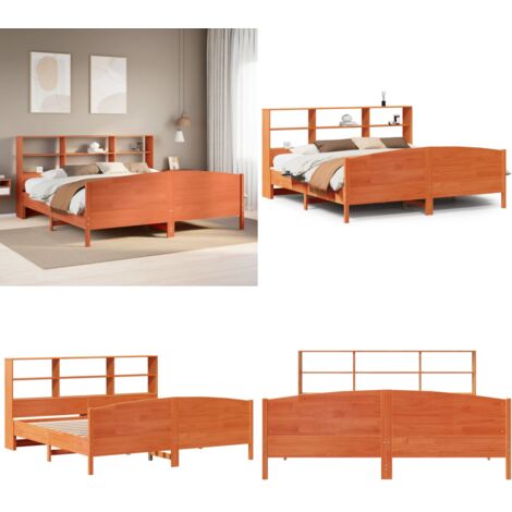 Cama con estantería sin colchón madera maciza marrón 180x200cm - Cama sin colchón - Cama de madera