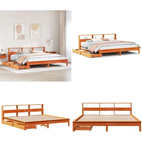 Cama con estantería sin colchón madera maciza marrón 180x200cm - Cama sin colchón - Cama de madera
