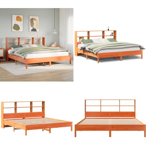 Cama con estantería sin colchón madera maciza marrón 180x200cm - Cama sin colchón - Cama de madera