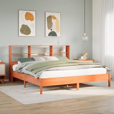 Cama con estantería sin colchón madera maciza marrón 180x200cm vidaXL