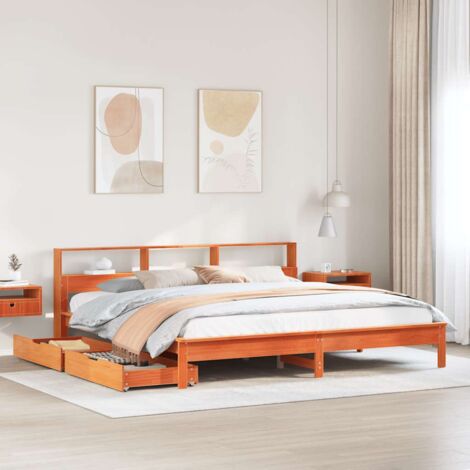 Cama con estantería sin colchón madera maciza marrón 180x200cm vidaXL