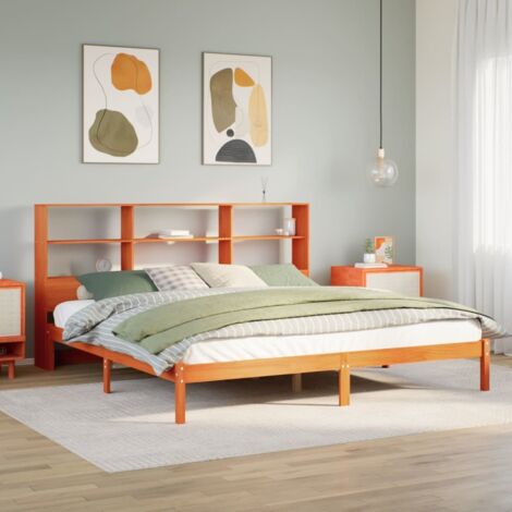 Cama con estantería sin colchón madera maciza marrón 200x200 cm vidaXL