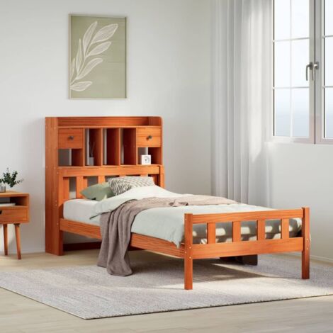 Cama con estantería sin colchón madera maciza marrón 75x190 cm vidaXL