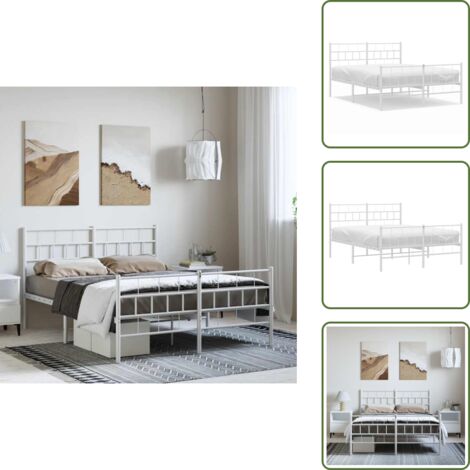 Cama con estribo - vidaXL Estructura cama sin colchón con estribo metal blanco 135x190 cm - Cama con cabecero