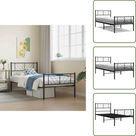 Cama con estribo - vidaXL Estructura cama sin colchón con estribo metal negro 100x200 cm - Cama con cabecero