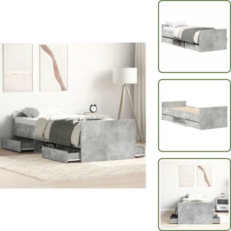 Cama con estribo - vidaXL Estructura de cama con cabecero piecero gris hormigón 100x200cm - Cama con cabecero y estribo