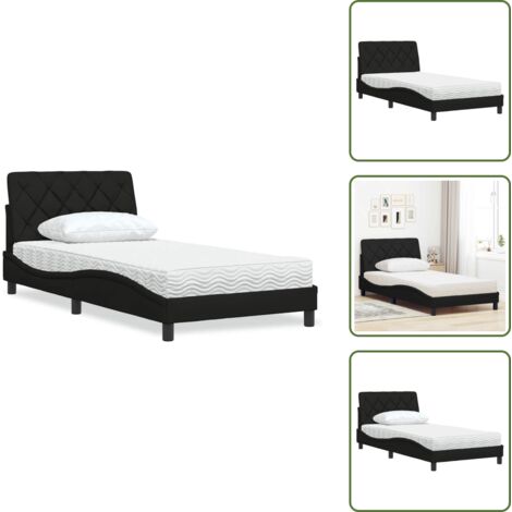 Cama con estructura - vidaXL Cama con colchón tela negro 100x200 cm - Cama de madera