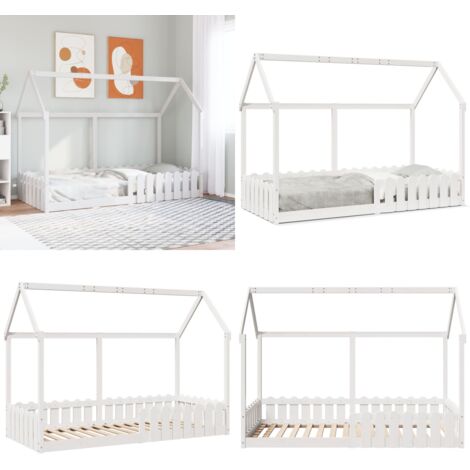 Cama con forma de casa de niños madera maciza blanca 90x190 cm - Cama de casa - Cama para niños